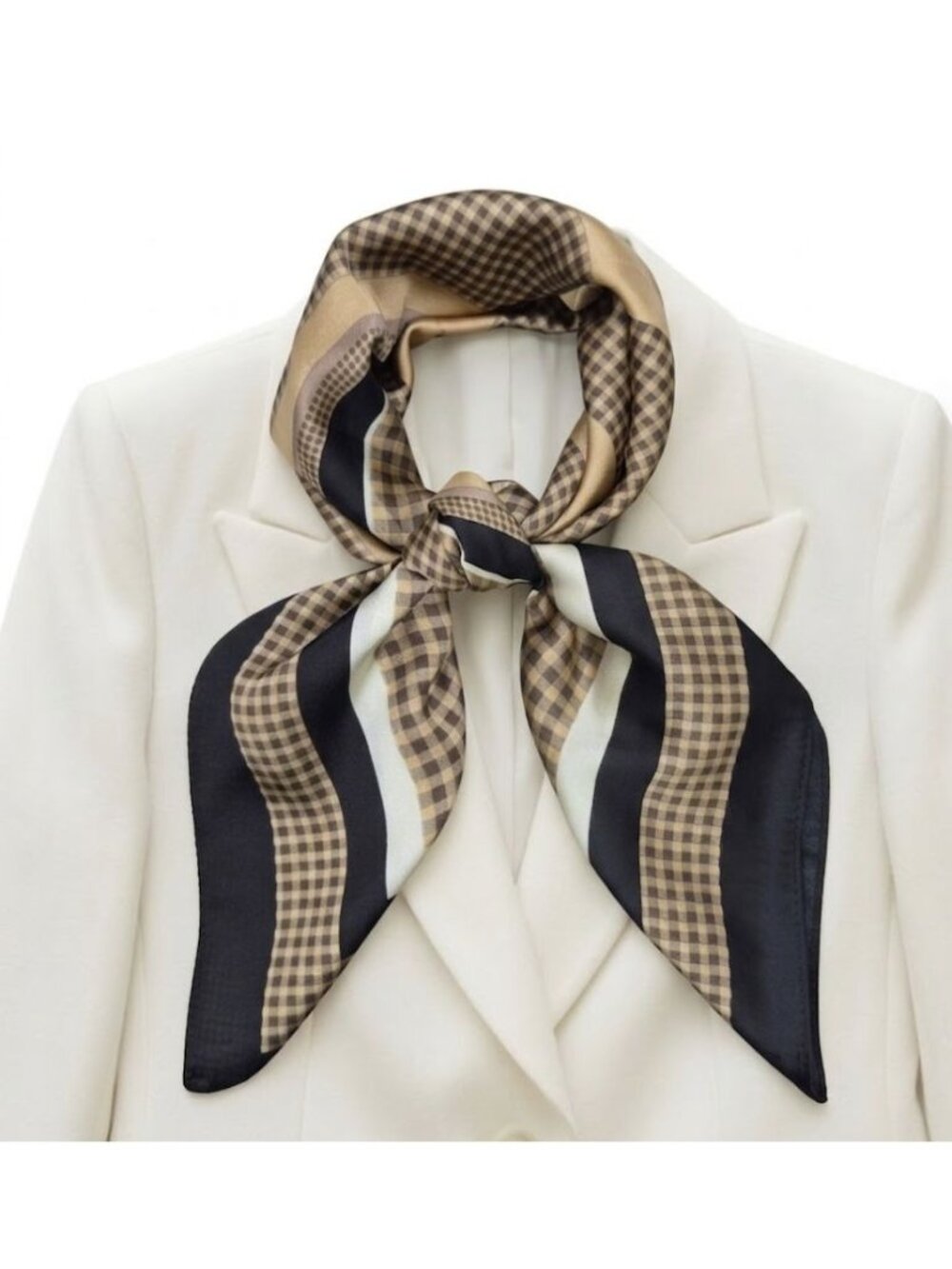 ✨New Elegant Bandana Geometric Scarf Silky Satin Black and Brown Wrap Stylish✨